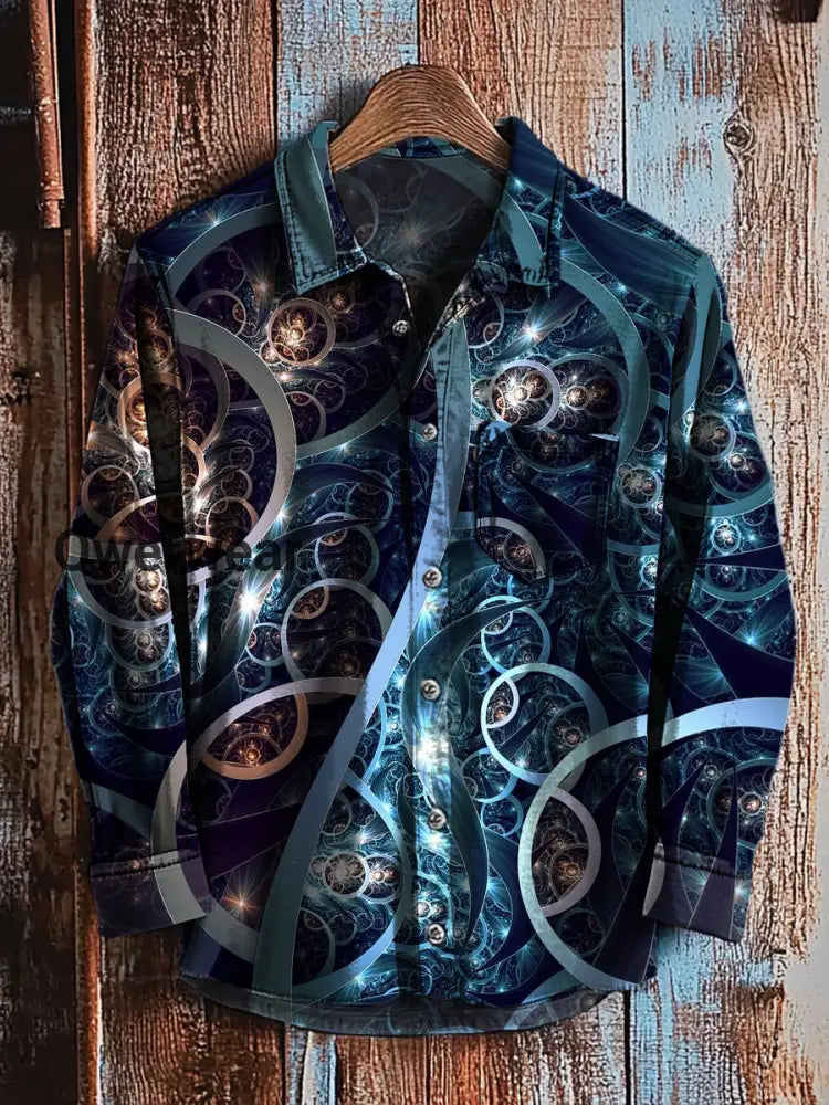 Retro Abstract Gradient Art Print Casual Long Sleeve Shirt A / S Mens shirts