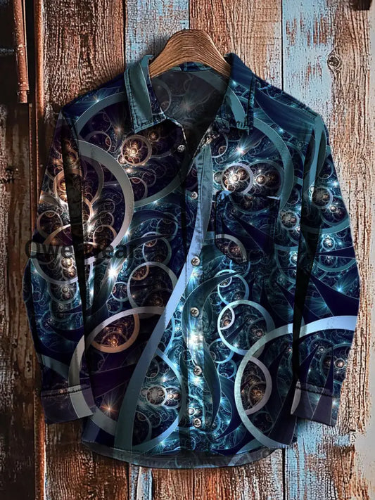 Retro Abstract Gradient Art Print Casual Long Sleeve Shirt A / S Mens shirts