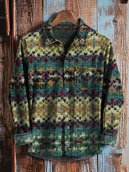 Retro Abstract Gradient Art Print Casual Long Sleeve Shirt A / S Mens shirts