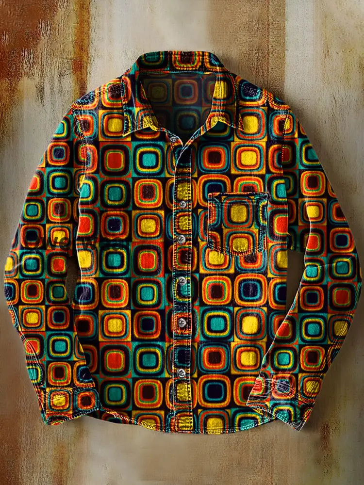 Retro Abstract Gradient Art Print Casual Long Sleeve Shirt A / S Mens shirts