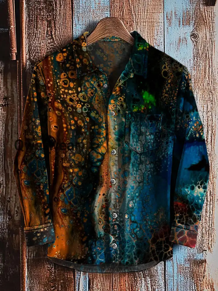 Retro Abstract Gradient Art Print Casual Long Sleeve Shirt A / S Mens shirts