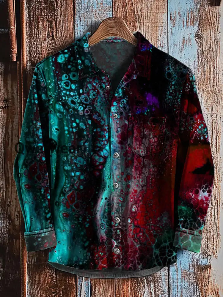 Retro Abstract Gradient Art Print Casual Long Sleeve Shirt B / S Mens shirts