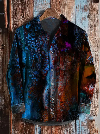 Retro Abstract Gradient Art Print Casual Long Sleeve Shirt C / S Mens shirts