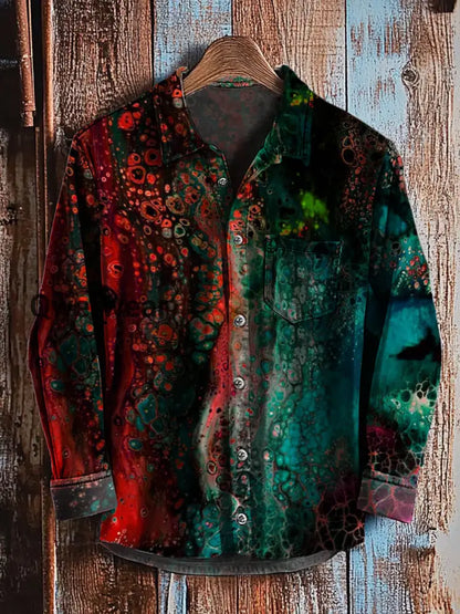 Retro Abstract Gradient Art Print Casual Long Sleeve Shirt C / S Mens shirts