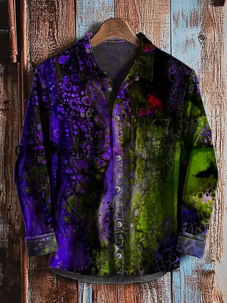 Retro Abstract Gradient Art Print Casual Long Sleeve Shirt D / S Mens shirts