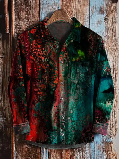 Retro Abstract Gradient Art Print Casual Long Sleeve Shirt E / S Mens shirts