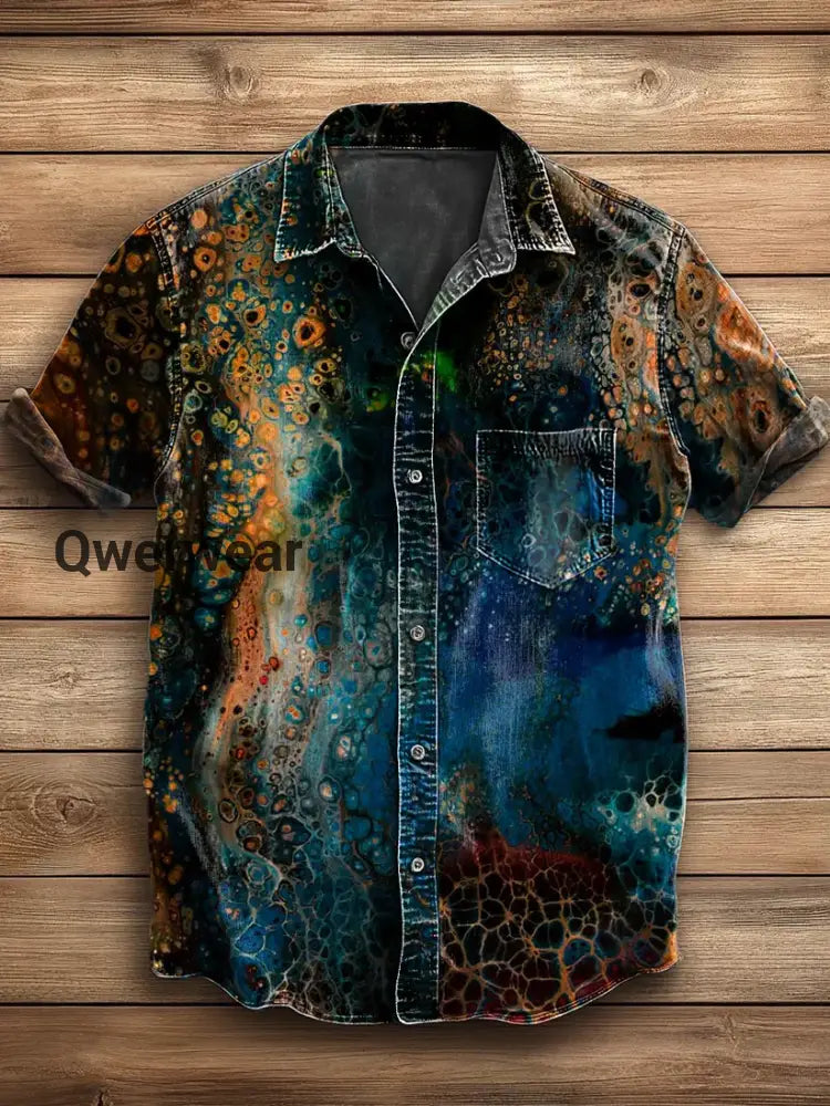 Retro Abstract Gradient Art Print Casual Long Sleeve Shirt F / S Mens shirts