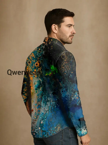 Retro Abstract Gradient Art Print Casual Long Sleeve Shirt Mens shirts