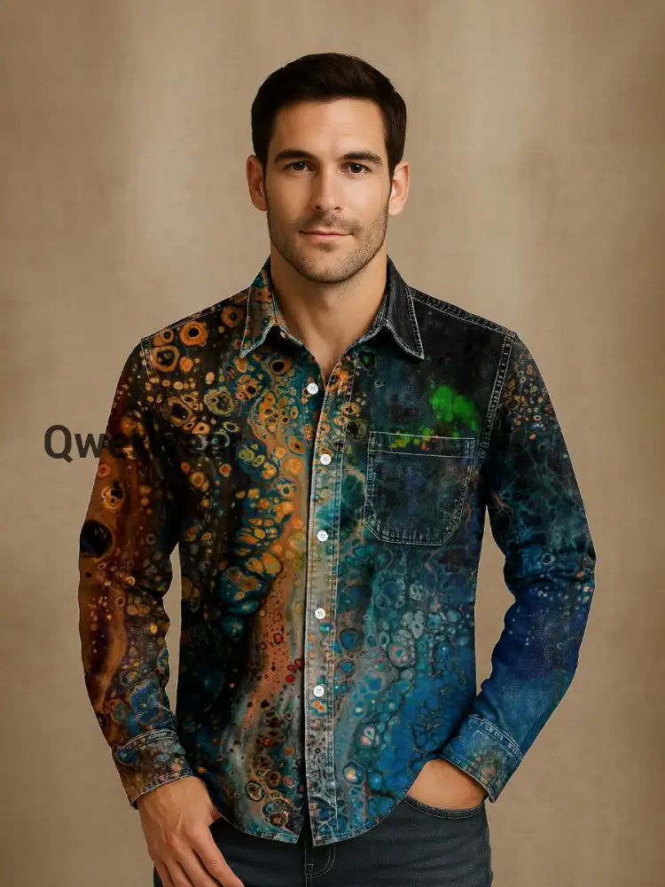 Retro Abstract Gradient Art Print Casual Long Sleeve Shirt Mens shirts