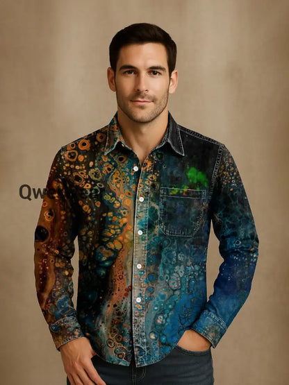 Retro Abstract Gradient Art Print Casual Long Sleeve Shirt Mens shirts