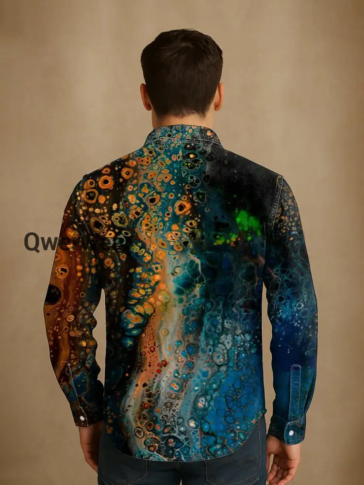 Retro Abstract Gradient Art Print Casual Long Sleeve Shirt Mens shirts