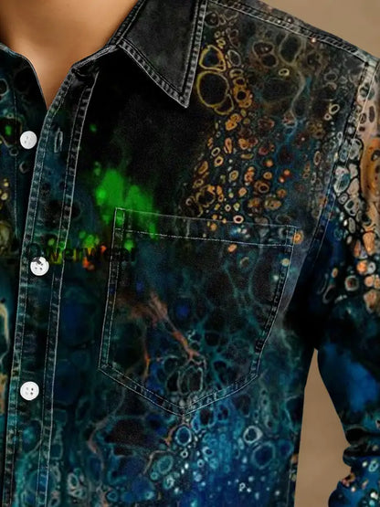 Retro Abstract Gradient Art Print Casual Long Sleeve Shirt Mens shirts