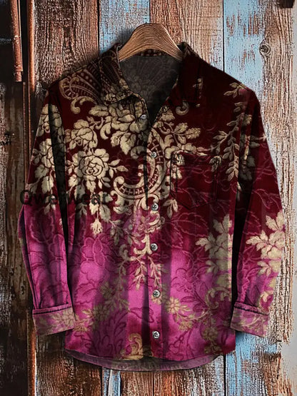 Retro Abstract Gradient Art Print Casual Long Sleeve Shirt Mens shirts