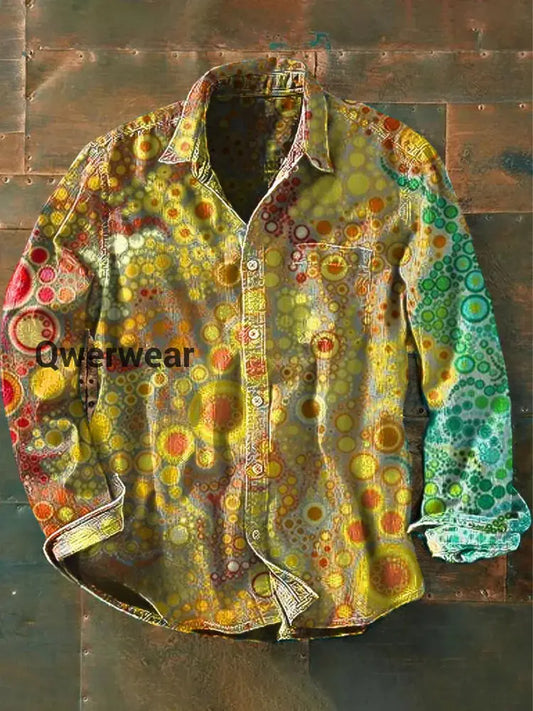 Retro Abstract Gradient Art Print Casual Long Sleeve Shirt Multicolor / S