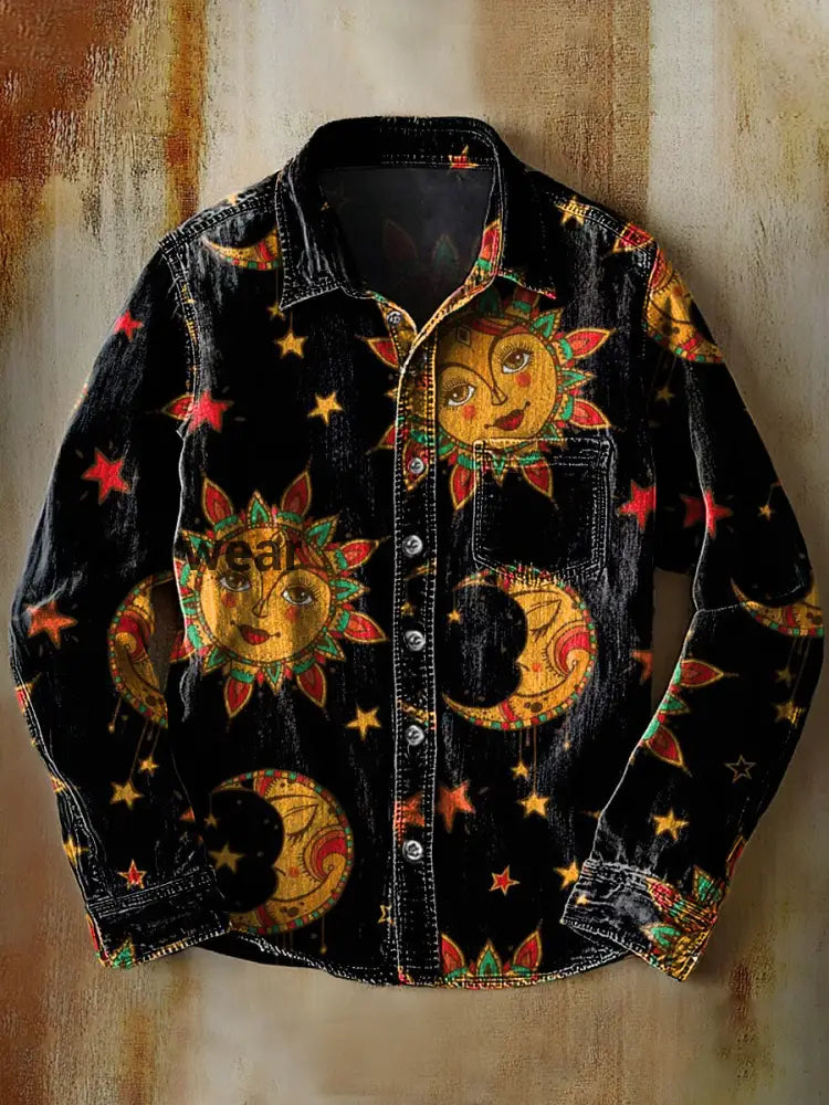 Retro Abstract Gradient Astrology Art Print Casual Long Sleeve Shirt A / S