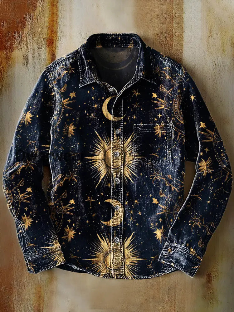 Retro Abstract Gradient Astrology Art Print Casual Long Sleeve Shirt A / S