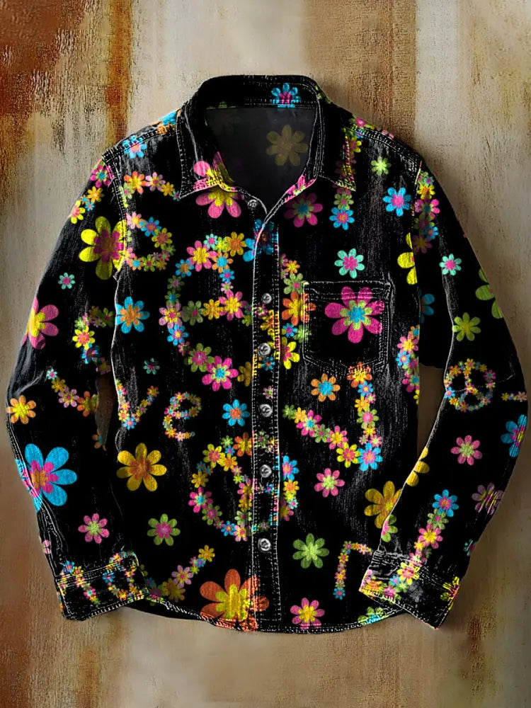 Retro Abstract Gradient Hippie Art Print Casual Long Sleeve Shirt A / S