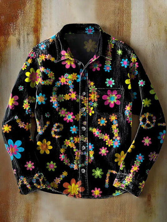 Retro Abstract Gradient Hippie Art Print Casual Long Sleeve Shirt A / S