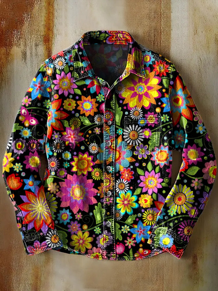 Retro Abstract Gradient Hippie Art Print Casual Long Sleeve Shirt A / S