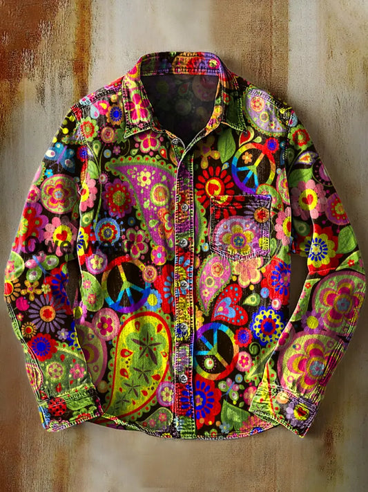 Retro Abstract Gradient Hippie Art Print Casual Long Sleeve Shirt A / S