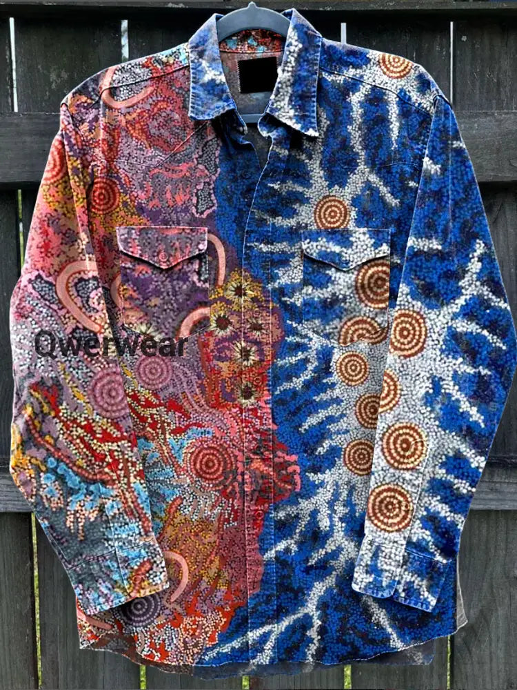 Retro Art Abstract Graffiti Art Print Long Sleeve Casual Shirt A / S Mens shirts