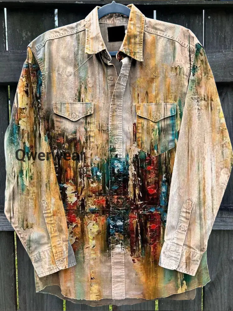 Retro Art Abstract Graffiti Art Print Long Sleeve Casual Shirt A / S Mens shirts