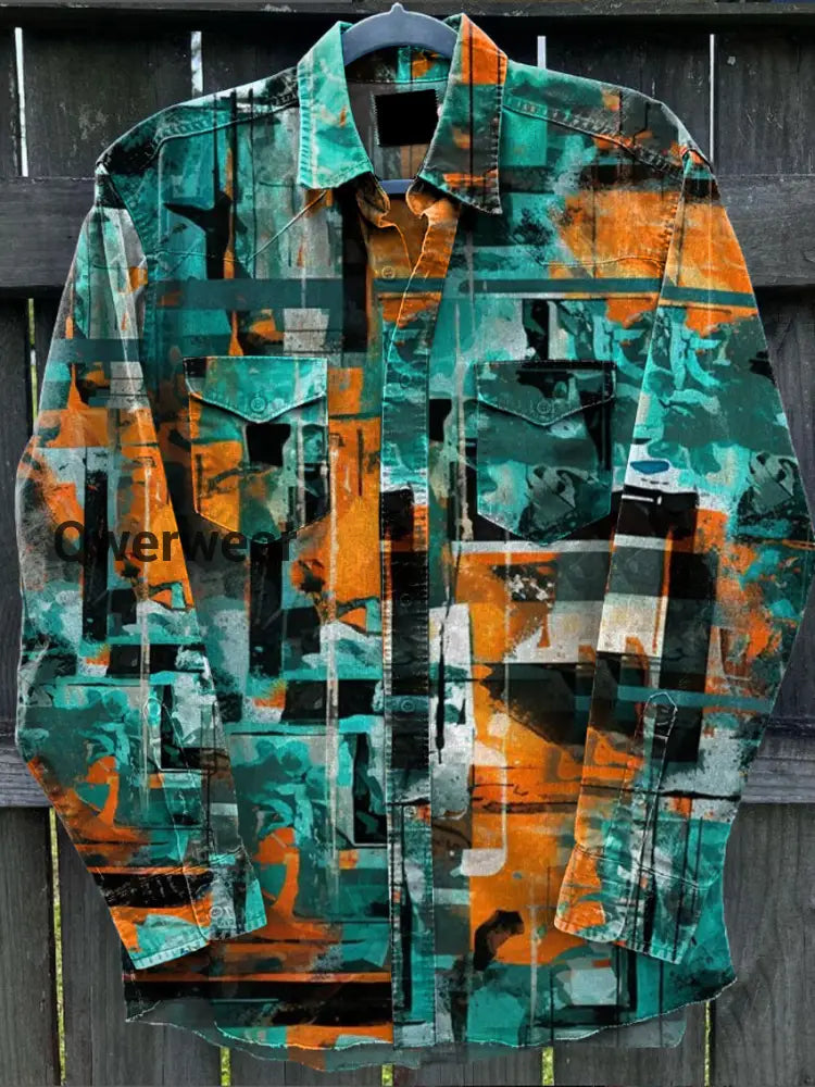 Retro Art Abstract Graffiti Art Print Long Sleeve Casual Shirt A / S Mens shirts