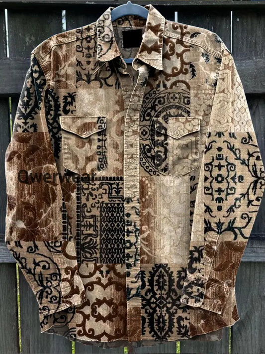 Retro Art Abstract Graffiti Art Print Long Sleeve Casual Shirt A / S Mens shirts