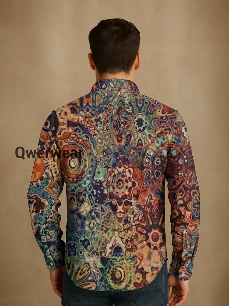 Retro Art Abstract Graffiti Art Print Long Sleeve Casual Shirt Mens shirts