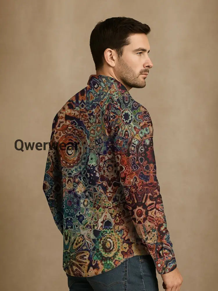 Retro Art Abstract Graffiti Art Print Long Sleeve Casual Shirt Mens shirts