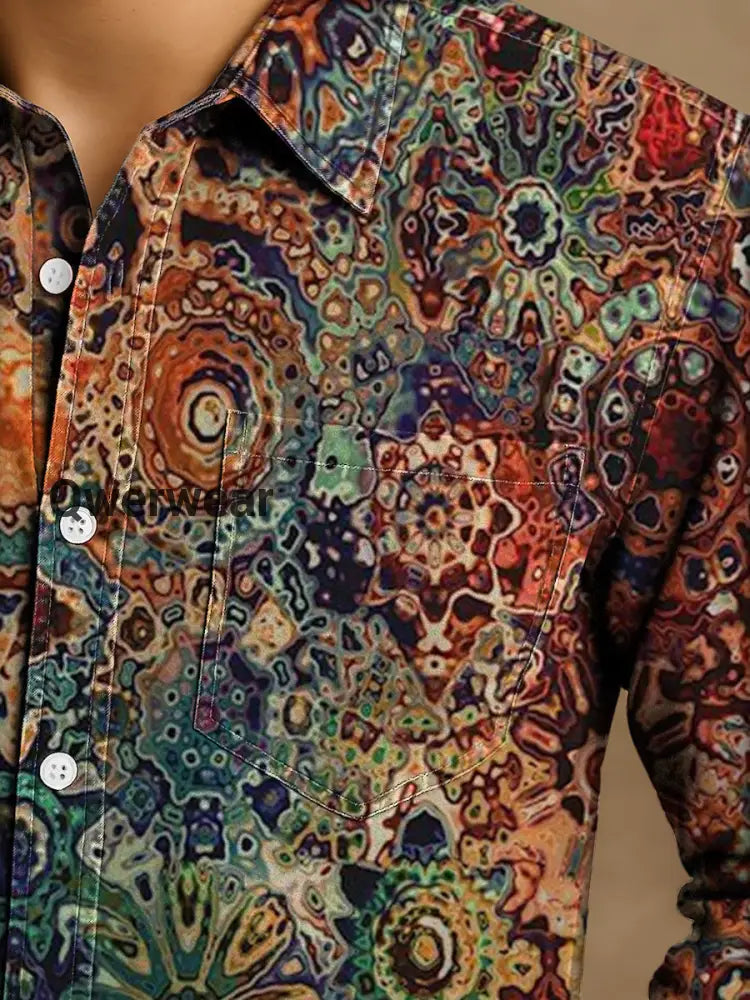 Retro Art Abstract Graffiti Art Print Long Sleeve Casual Shirt Mens shirts