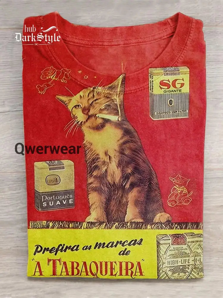 Retro Cat Smoking Casual T-Shirt T-shirt / S