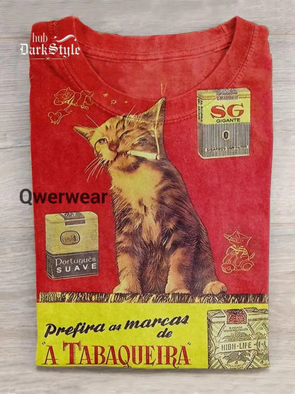Retro Cat Smoking Casual T-Shirt T-shirt / S