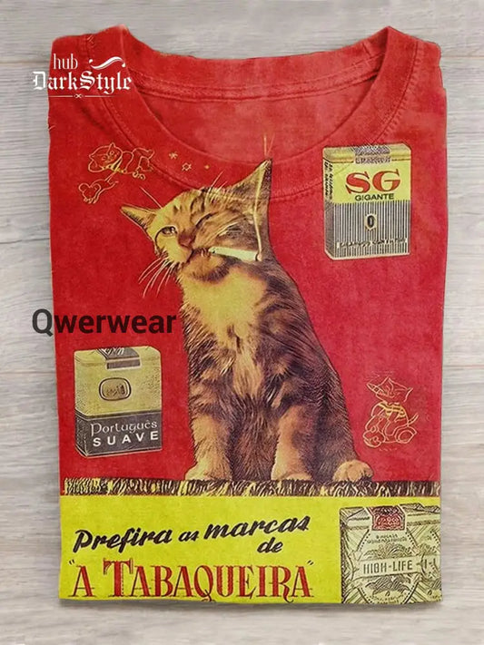 Retro Cat Smoking Casual T-Shirt T-shirt / S