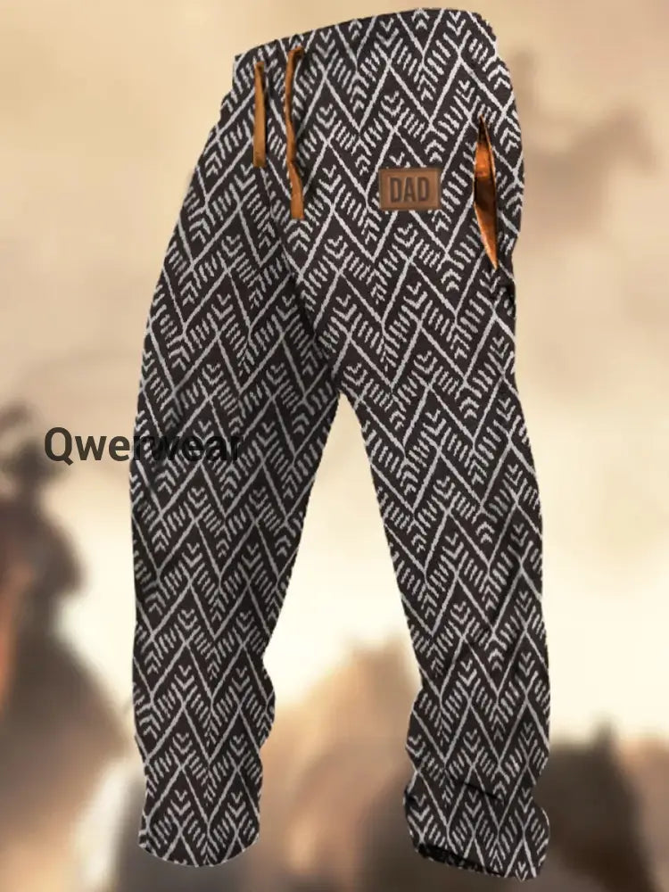 Retro Cowboy Texture Pattern Print Western Village Hunting Logo Striped Casual Sweatpants A / S