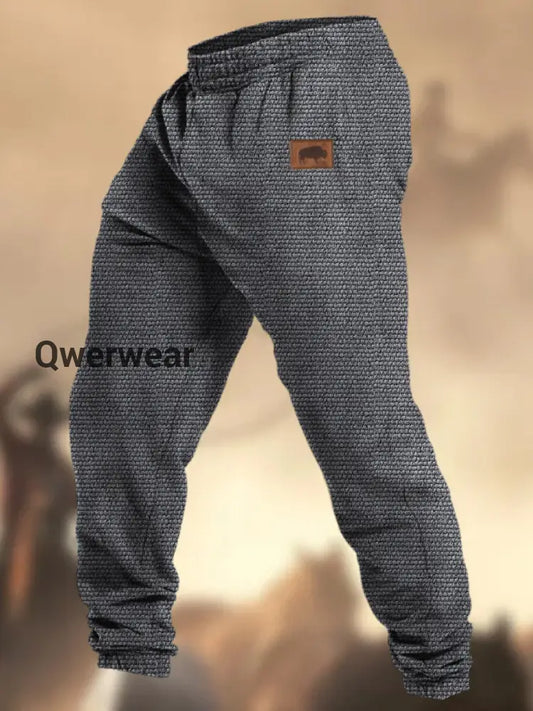 Retro Cowboy Texture Pattern Print Western Village Hunting Logo Striped Casual Sweatpants A / S