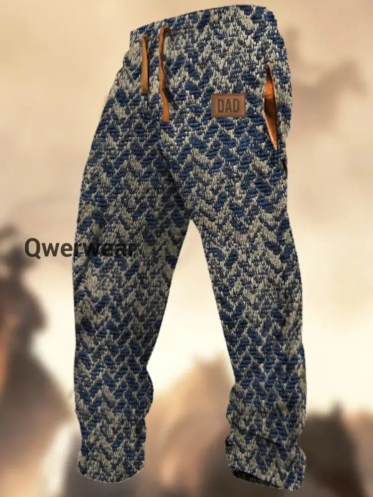 Retro Cowboy Texture Pattern Print Western Village Hunting Logo Striped Casual Sweatpants A / S