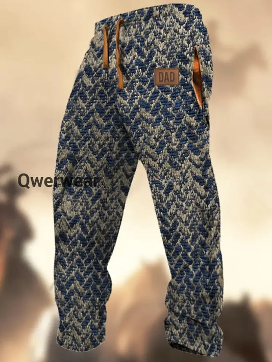 Retro Cowboy Texture Pattern Print Western Village Hunting Logo Striped Casual Sweatpants A / S
