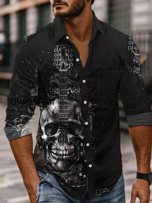 Retro Men’s Abstract Punk Art Print Casual Long Sleeve Shirt A / S Mens shirts