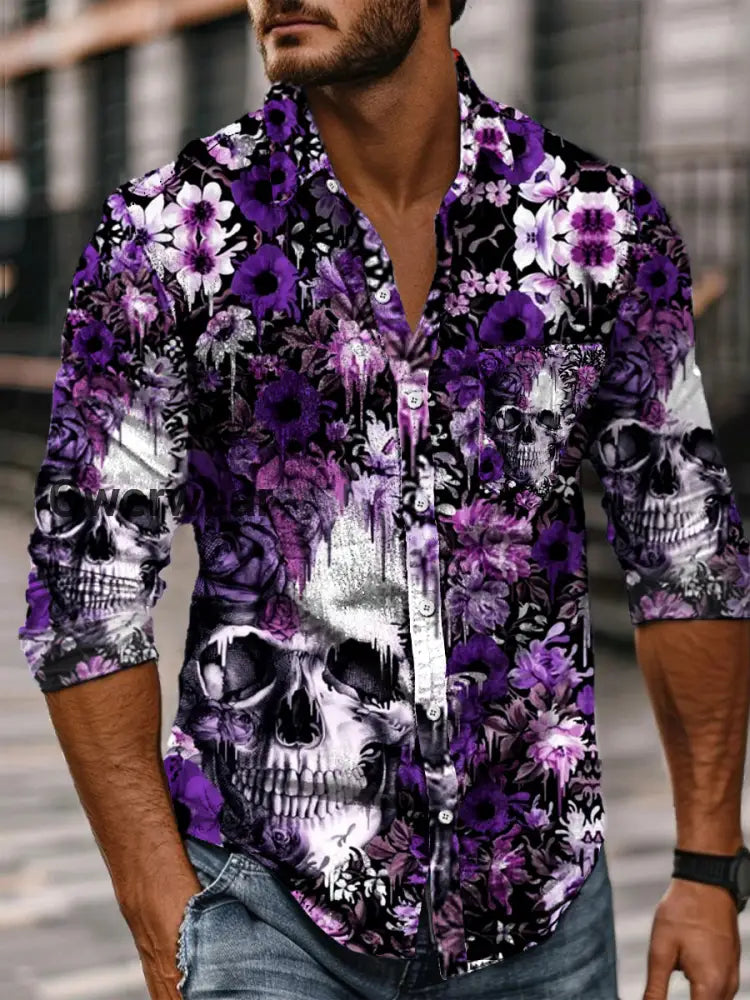 Retro Men’s Abstract Punk Art Print Casual Long Sleeve Shirt A / S Mens shirts