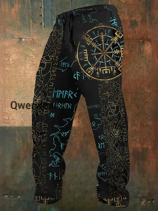 Retro Totem Texture Pattern Print Western Village Hunting Logo Striped Casual Sweatpants A / S