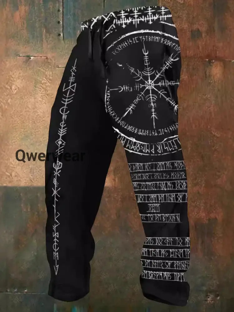 Retro Totem Texture Pattern Print Western Village Hunting Logo Striped Casual Sweatpants A / S