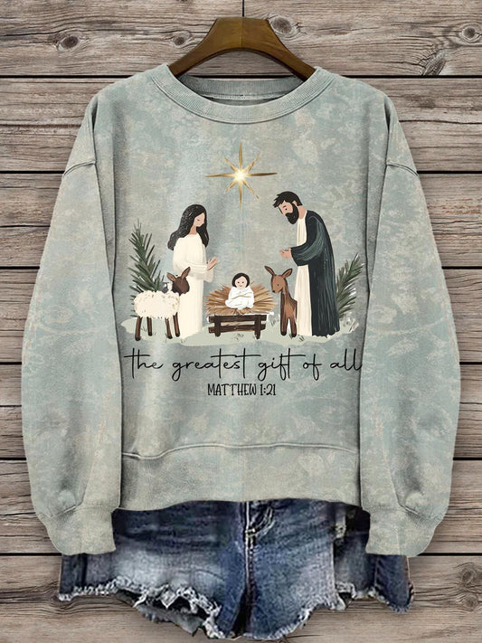 The Greatest Gift Of All Faith Vintage Print Long Sleeve Top