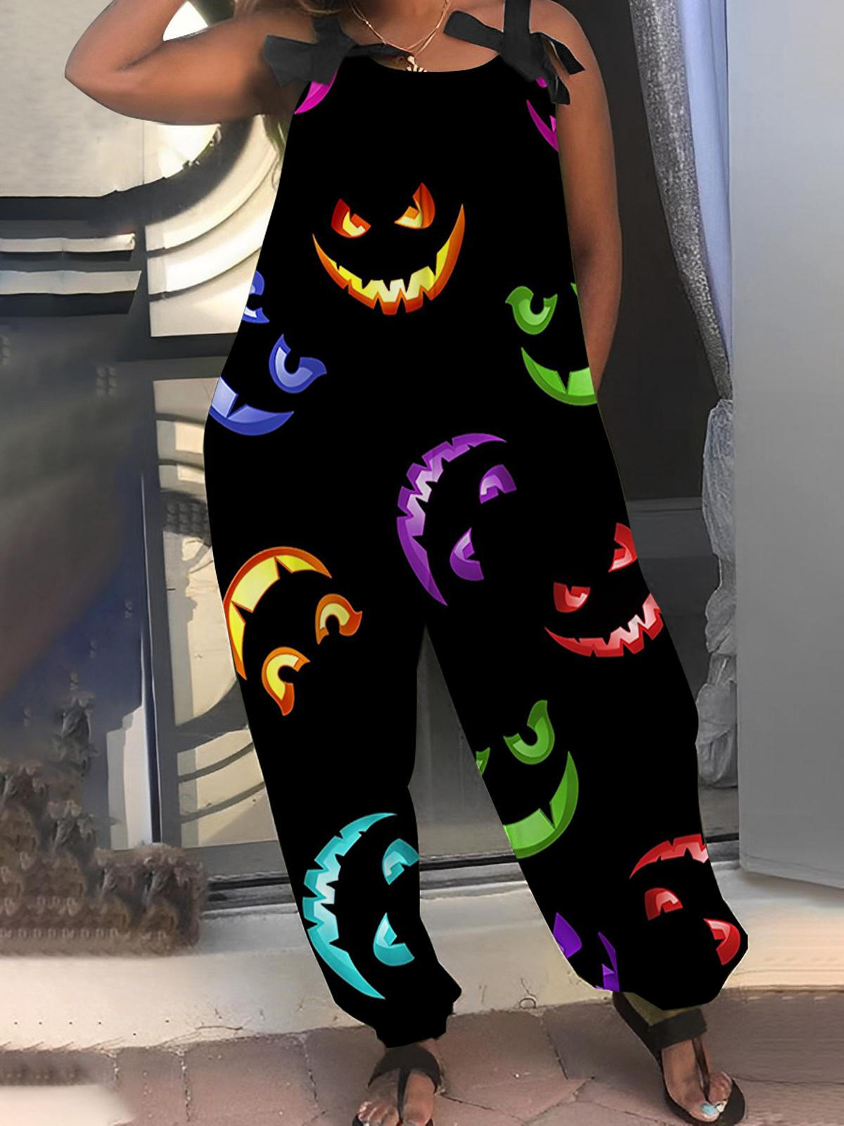 Women's Halloween Pumpkin Print Jumpsuit