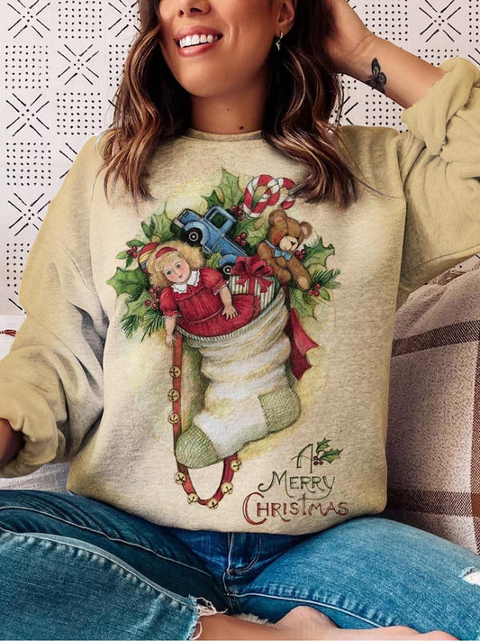 Women's Merry Christmas Retro Print Top