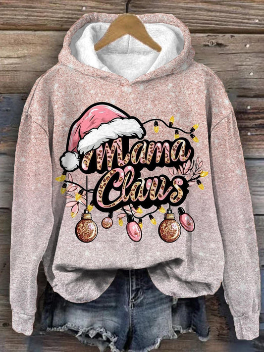 Merry Christmas Mama Claus Print Long Sleeve Top