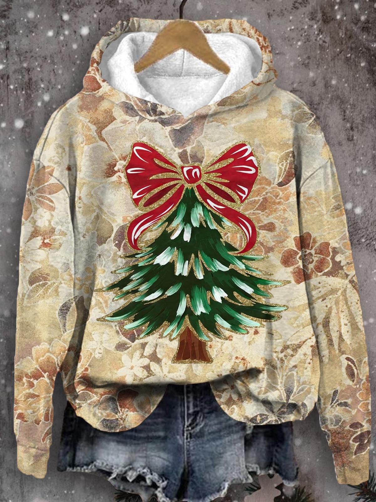 Christmas Tree Floral Print Long Sleeve Top