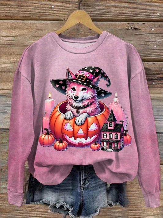 Halloween Dog Round Neck Long Sleeve Top