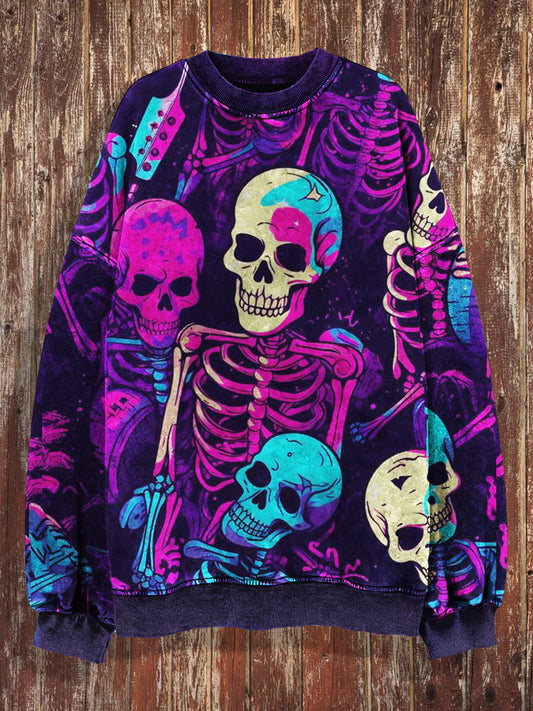 Unisex Skull Party Print Crew Neck Casual Sweatshirt