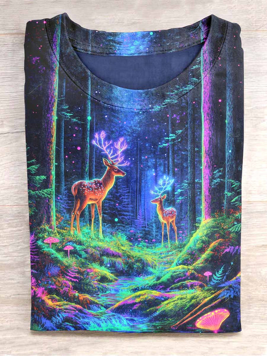 Unisex Forest Deer Print Casual T-shirt